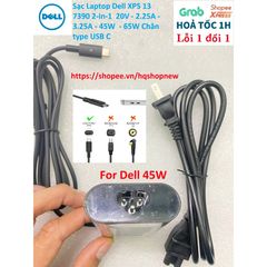 Sạc Laptop Dell XPS 13 7390  20V 3.25A - 65W - Chân USB C, Sạc Mới 100% Bảo Đảm Tương Thích