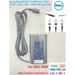 Sạc Laptop Dell XPS 13 7390  20V 3.25A - 65W - Chân USB C, Sạc Mới 100% Bảo Đảm Tương Thích