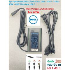 Sạc Laptop Dell XPS 13 7390  20V 3.25A - 65W - Chân USB C, Sạc Mới 100% Bảo Đảm Tương Thích