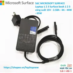 Sạc Microsoft Surface Chính Hãng Cho Laptop 1 2 3 & Surface Book 1 2 3 - Công Suất 15V 2.58A 44W 65W - Phụ Kiện Giá Rẻ