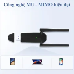 USB Wifi AC1300M Không Dây 2 Râu Kép - Tốc Độ 1300Mbps, Băng Tần Kép 2.4Ghz & 5Ghz, Phụ Kiện Giả Rẻ Cho PC và Laptop