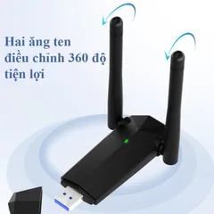 USB Wifi AC1300M Không Dây 2 Râu Kép - Tốc Độ 1300Mbps, Băng Tần Kép 2.4Ghz & 5Ghz, Phụ Kiện Giả Rẻ Cho PC và Laptop