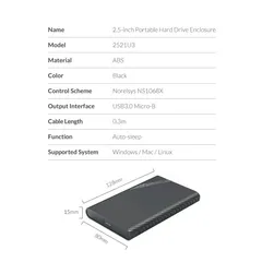 Hộp Đựng Ổ Cứng 2.5 inch Orico 2521U3 USB 3.0 Chính Hãng - Tốc độ 5Gb/s, Hỗ trợ tối đa 6TB, Bảo hành 12 tháng