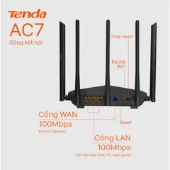 Router Wifi Tenda AC7 AC1200M Băng Tần Kép 2.4G/5G, 5 Anten 6dBi - Tốc Độ 1167Mbps, Phủ Sóng Mạnh Mẽ, Hỗ Trợ Nhiều Thiết Bị