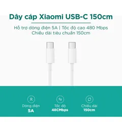 Dây Sạc USB Type C Chính Hãng Xiaomi 5A Tốc Độ Cao 480Mbps Dài 1.5M - Phụ Kiện Giá Rẻ Tiện Lợi Cho Mọi Thiết Bị