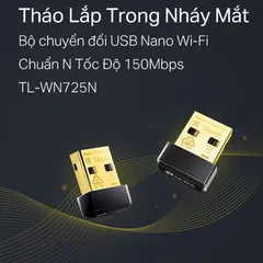 Bộ Chuyển Đổi USB Wifi TP-Link TL-WN725N - Tốc Độ 150Mbps, Kết Nối Không Dây Ổn Định, Thiết Kế Nhỏ Gọn, Bảo Mật WPA/WPA2