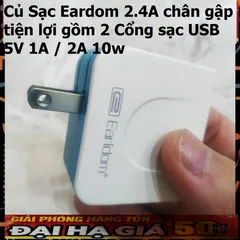 Củ Sạc Eardom 2.4A Chân Gập Tiện Lợi - Sạc Đôi USB 5V 1A / 2A 10W Cho Điện Thoại - Phụ Kiện Giá Rẻ Thông Minh