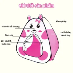 Lều đồ chơi cho bé gái, họa tiết tai thỏ, sức chứa 2-3 bé, lều tự bung, đồ chơi cắm trại