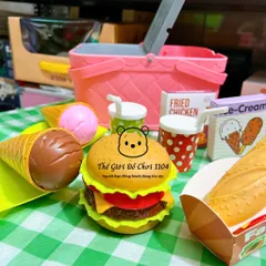Giỏ Xách Đồ Chơi Dã Ngoại Hamburger 28 Món Màu Hồng - Trò Chơi Giả Lập Kích Thích Sáng Tạo Cho Bé 3 Tuổi Trở Lên