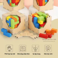 Rubik Gỗ Xếp Hình Tetris 25 khối - Đồ Chơi Tư Duy Thông Minh Cho Bé