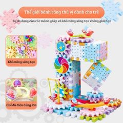 Đồ chơi lắp ghép bánh răng vòng xoay chuyển động, 83 chi tiết, lego bánh răng