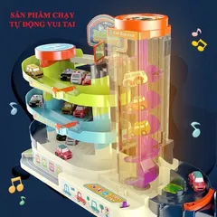 Đồ chơi giáo dục mô hình bãi đậu xe ô tô 3 tầng cho bé, lắp ráp đường ray, Gara ô tô, thế giới đồ chơi 1104