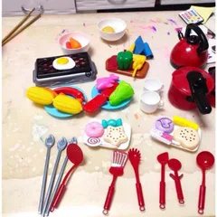 Đồ chơi nấu ăn cho bé Mini Kitchen 36 chi tiết - Màu đỏ - Mô phổng dụng cụ nhà bếp - thegioidochoi1104