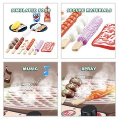 Đồ chơi nấu ăn cho bé mô phổng bếp nướng BBQ hiệu ứng hơi nước, có nhạc và đèn, thế giới đồ chơi 1104