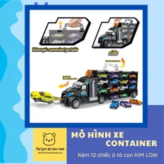 Hộp đồ chơi xe ô tô cho bé cỡ lớn kèm 12 chiếc - Set xe container nhiều ngăn 3in1
