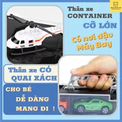 Hộp đồ chơi xe ô tô cho bé cỡ lớn kèm 12 chiếc - Set xe container nhiều ngăn 3in1