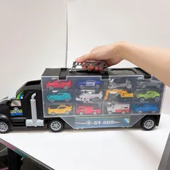 Hộp đồ chơi xe ô tô cho bé cỡ lớn kèm 12 chiếc - Set xe container nhiều ngăn 3in1