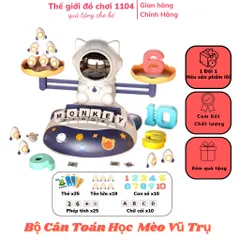 Bàn cân toán học thăng bằng Mèo phi hành gia kèm bộ chữ cái đồ chơi toán học phát triển tư duy cho bé