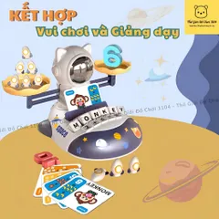 Bàn cân toán học thăng bằng Mèo phi hành gia kèm bộ chữ cái đồ chơi toán học phát triển tư duy cho bé