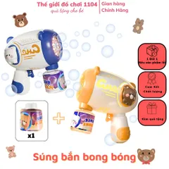 Súng bắn bong bóng tự động Gấu Nâu không rò rỉ, có đèn phát sáng, tặng pin
