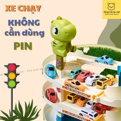 Đồ chơi bãi đậu xe ô tô khủng long xanh HomeKey kèm 10 xe kết hợp với đường hầm khủng long