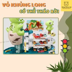 Đồ chơi bãi đậu xe ô tô khủng long xanh HomeKey kèm 10 xe kết hợp với đường hầm khủng long