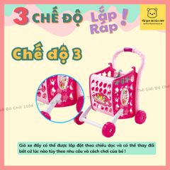 Đồ chơi xe đẩy siêu thị cho bé cỡ lớn 35 chi tiết 3 chế độ lắp ráp theo chiều cao của bé