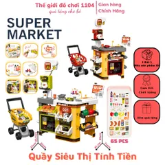 Bộ đồ chơi quầy siêu thị tính tiền kèm xe đẩy cho bé 65 chi tiết cỡ lớn hiệu ứng hơi nước thegioidochoi1104
