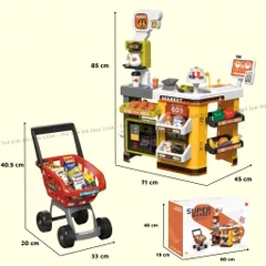 Bộ đồ chơi quầy siêu thị tính tiền kèm xe đẩy cho bé 65 chi tiết cỡ lớn hiệu ứng hơi nước thegioidochoi1104