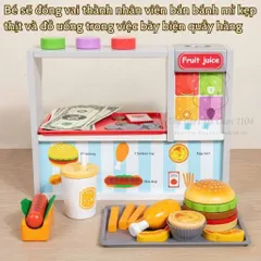 Bộ bếp gỗ cao cấp nấu thức ăn, đồ chơi quầy bán thức nhanh cho bé