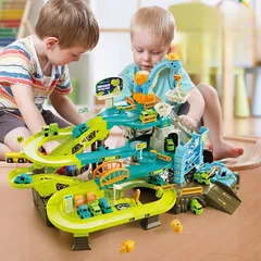 Bộ Đường đua khủng long kết hợp công trình xây dựng kèm 4 xe 2 khủng long có nhạc