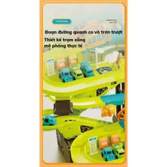 Bộ Đường đua khủng long kết hợp công trình xây dựng kèm 4 xe 2 khủng long có nhạc