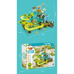 Bộ Đường đua khủng long kết hợp công trình xây dựng kèm 4 xe 2 khủng long có nhạc