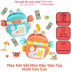Két sắt mini có dấu vân tay hình Con Cua hộp đựng tiền tiết kiệm kèm dây đeo và xu