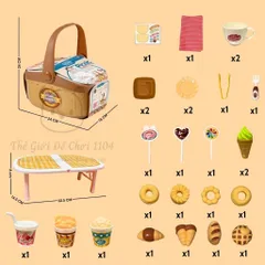 Bộ Đồ Chơi Picnic 27 Món - Giỏ Cắm Trại Mini Kèm Bàn Gấp Gọn Cho Bé - Khuyến Khích Trẻ Đồ Chơi Ngoài Trời An Toàn