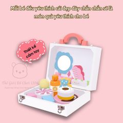 Hộp Vali Trang Điểm Gỗ Cao Cấp 11 Chi Tiết Họa Tiết Kẹo Ngọt - Đồ Chơi Make Up Cho Bé Gái 3 Tuổi