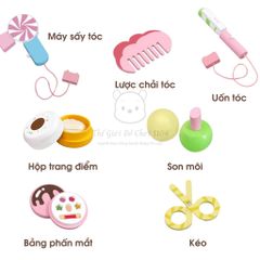 Hộp Vali Trang Điểm Gỗ Cao Cấp 11 Chi Tiết Họa Tiết Kẹo Ngọt - Đồ Chơi Make Up Cho Bé Gái 3 Tuổi