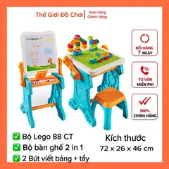 Bàn Lego đồ chơi đa năng vừa chơi vừa học có bảng vẽ và ghế 88 chi tiết tphcm