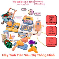 Máy tính tiền siêu thị cho bé nhiều chức năng 52 chi tiết kèm micro máy tính