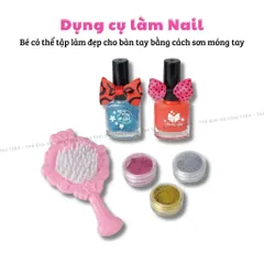 Tủ Trang Điểm Mini Bằng Gỗ Có Gương & Máy Sấy Móng Tay - Đồ Chơi Làm Nail Cho Bé Từ 3 Tuổi
