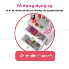 Tủ Trang Điểm Mini Bằng Gỗ Có Gương & Máy Sấy Móng Tay - Đồ Chơi Làm Nail Cho Bé Từ 3 Tuổi