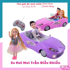Xe hơi mui trần điều khiển từ xa chở búp bê, dùng pin sạc, điều khiển 4 chiều 1:18
