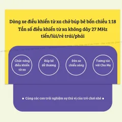 Xe hơi mui trần điều khiển từ xa chở búp bê, dùng pin sạc, điều khiển 4 chiều 1:18