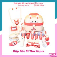Hộp đồ chơi bác sĩ hình thỏ cao cấp 14 chi tiết cho bé trai, bé gái từ 3 tuổi - Đồ chơi giáo dục mô phỏng nghề bác sĩ vui nhộn