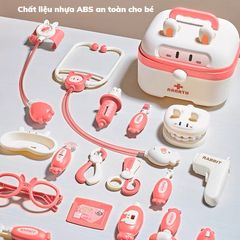Hộp đồ chơi bác sĩ hình thỏ cao cấp 14 chi tiết cho bé trai, bé gái từ 3 tuổi - Đồ chơi giáo dục mô phỏng nghề bác sĩ vui nhộn
