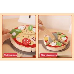 Bộ đồ chơi pizza bằng gỗ kèm dụng cụ cắt bánh Noble 18 chi tiết, đồ chơi gỗ cao cấp