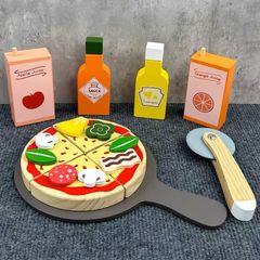 Bộ đồ chơi pizza bằng gỗ kèm dụng cụ cắt bánh Noble 18 chi tiết, đồ chơi gỗ cao cấp