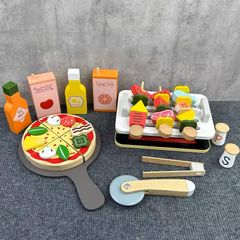 Bộ đồ chơi pizza bằng gỗ kèm dụng cụ cắt bánh Noble 18 chi tiết, đồ chơi gỗ cao cấp