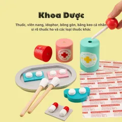 Đồ chơi bác sĩ cao cấp bằng gỗ, 50 chi tiết, Vali bác sỹ, đồ chơi khám bệnh, thế giới đồ chơi 1104