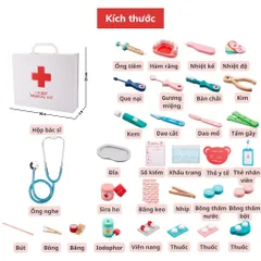 Đồ chơi bác sĩ cao cấp bằng gỗ, 50 chi tiết, Vali bác sỹ, đồ chơi khám bệnh, thế giới đồ chơi 1104